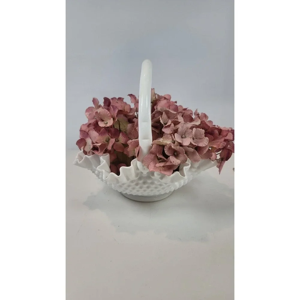 Vintage Fenton Hobnail Milk Glass Basket White